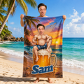 Custom Funny Beach Towel, Personalized Beer Mug Face Towel, Summer Gift for Him
