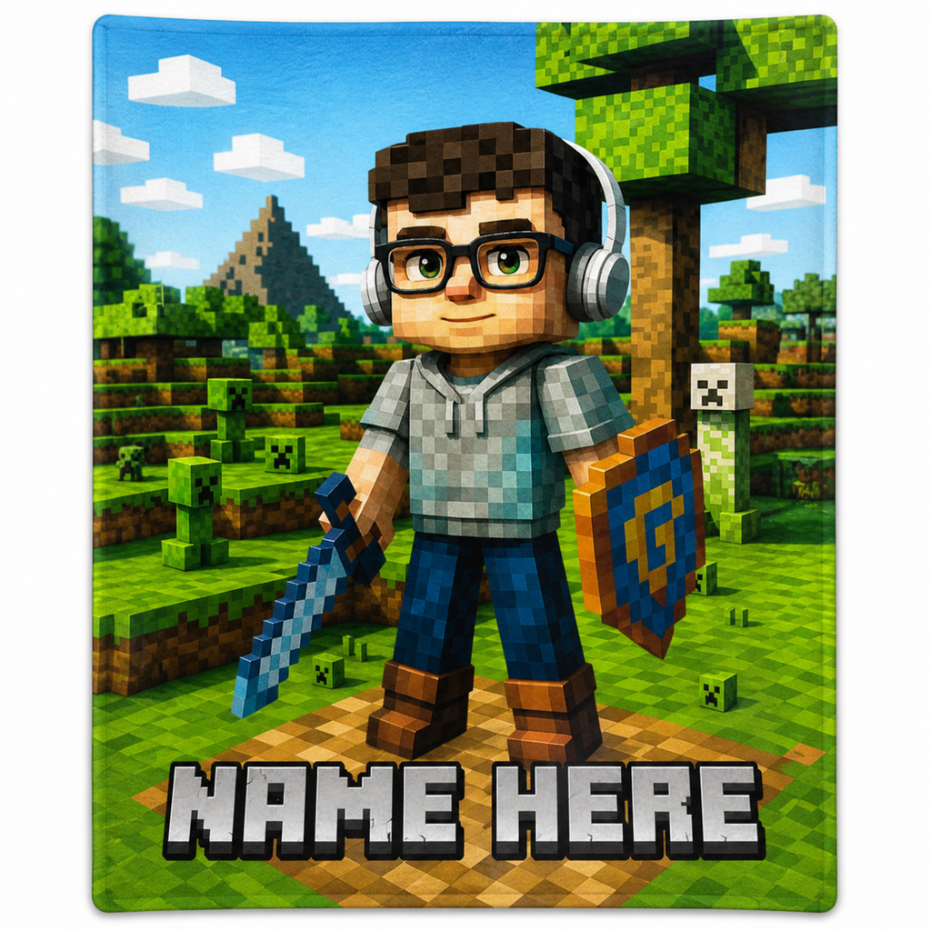 Turn Your Child Into a Minecraft-Style Hero Blanket – Personalized Kids Gift with Photo & Name