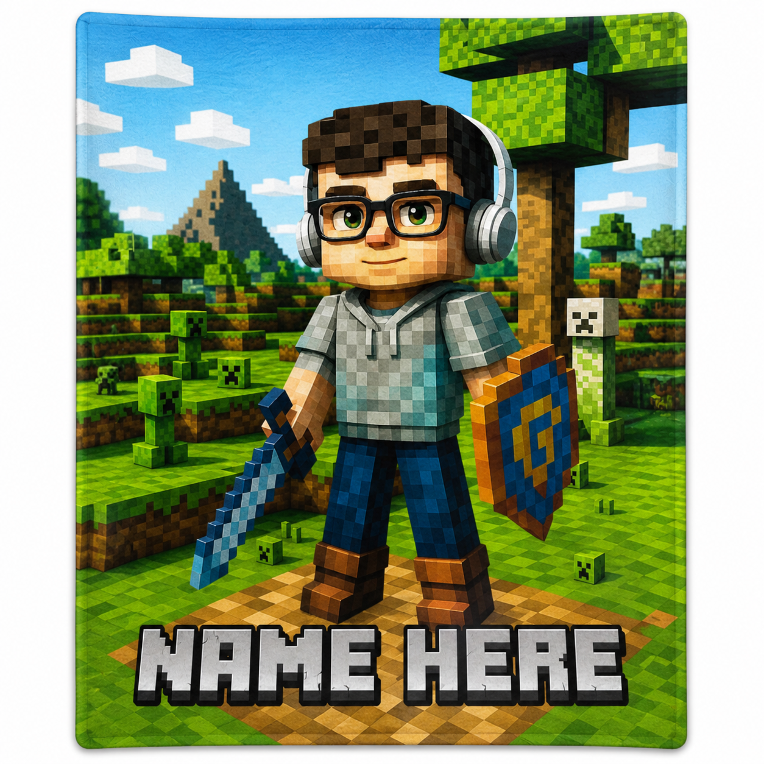 Turn Your Child Into a Minecraft-Style Hero Blanket – Personalized Kids Gift with Photo & Name