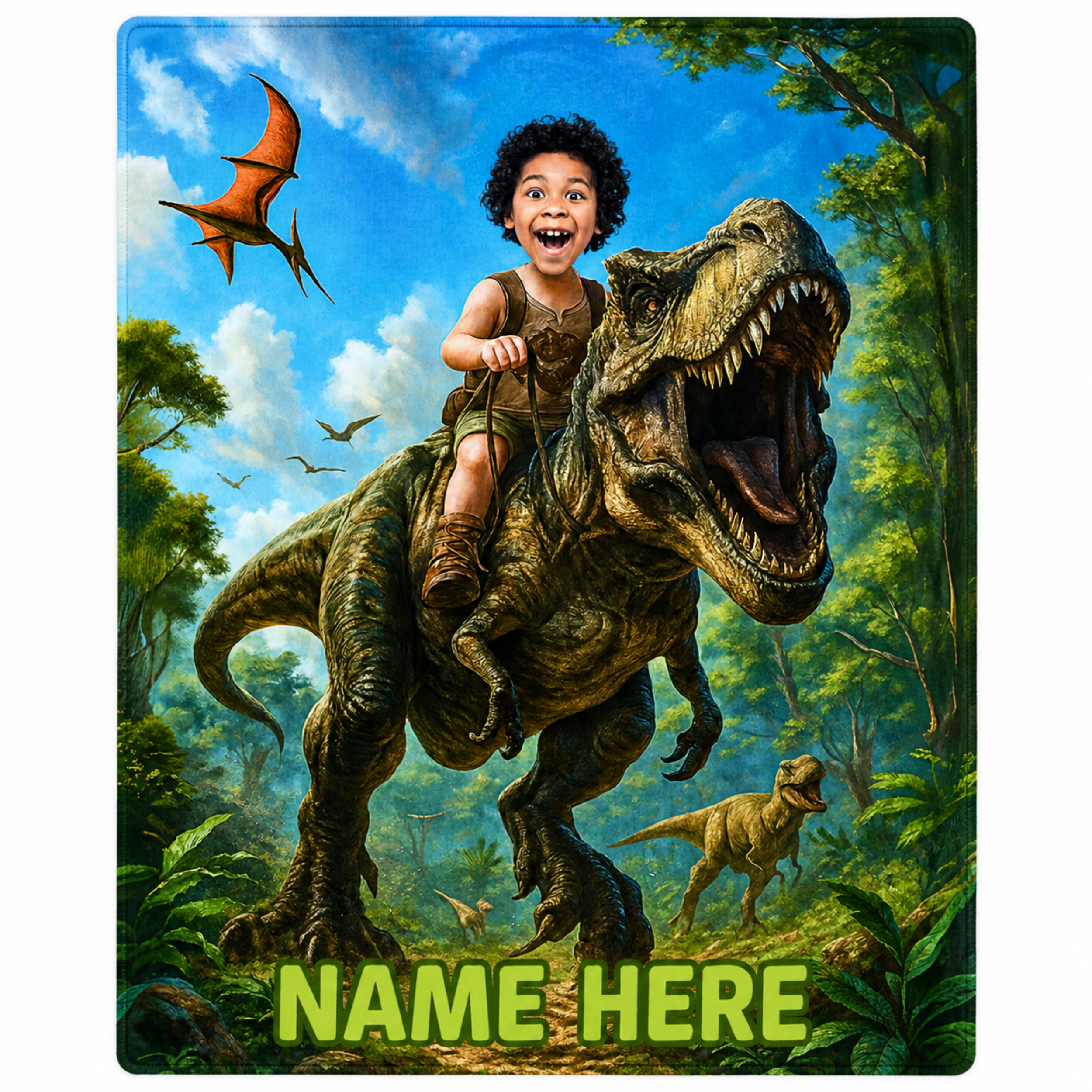 Personalized Dinosaur Blanket – Turn Your Child Into a T-Rex Rider (Custom Photo Gift)