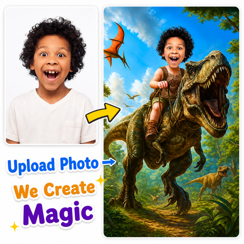Personalized Dinosaur Blanket – Turn Your Child Into a T-Rex Rider (Custom Photo Gift)