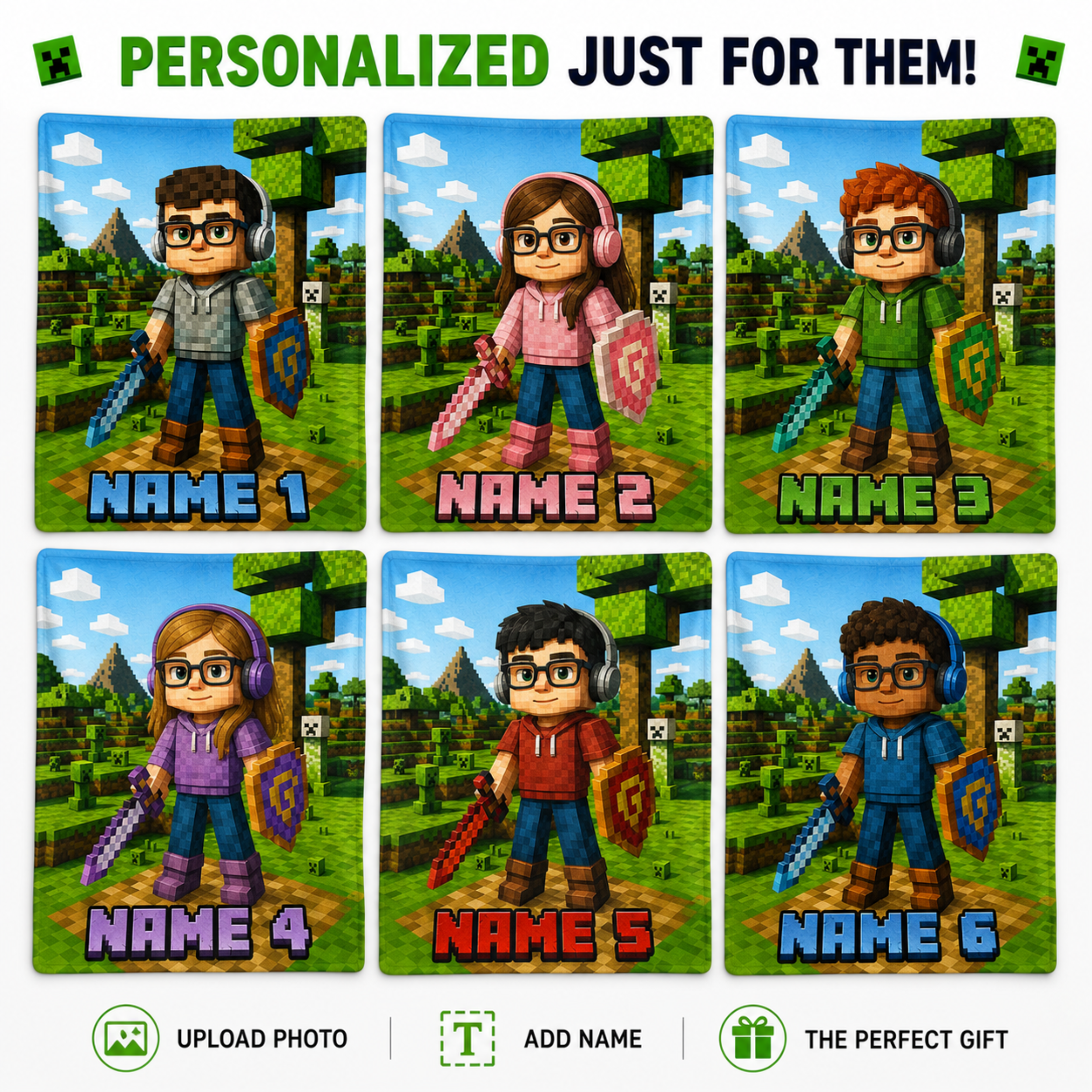 Turn Your Child Into a Minecraft-Style Hero Blanket – Personalized Kids Gift with Photo & Name