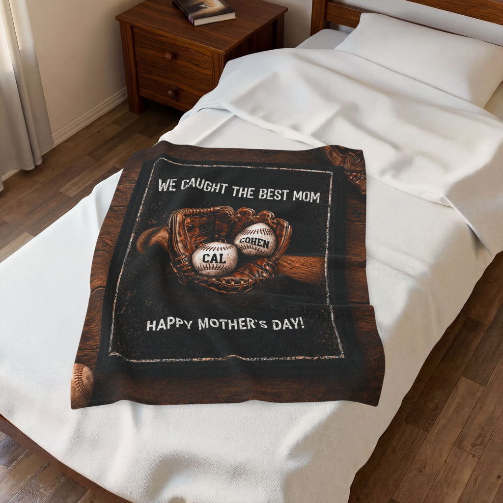 Personalized Baseball Mom Blanket, Custom Kids Names, Mother's Day Gift, Mama Gifts.