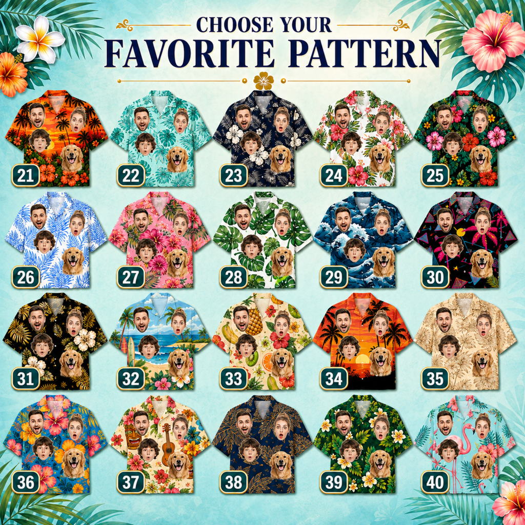 Custom Face Hawaiian Shirt, Personalized Photo Aloha Shirt for Men Women Kids, Tropical Vacation Shirt, Dad Father’s Day Gift.