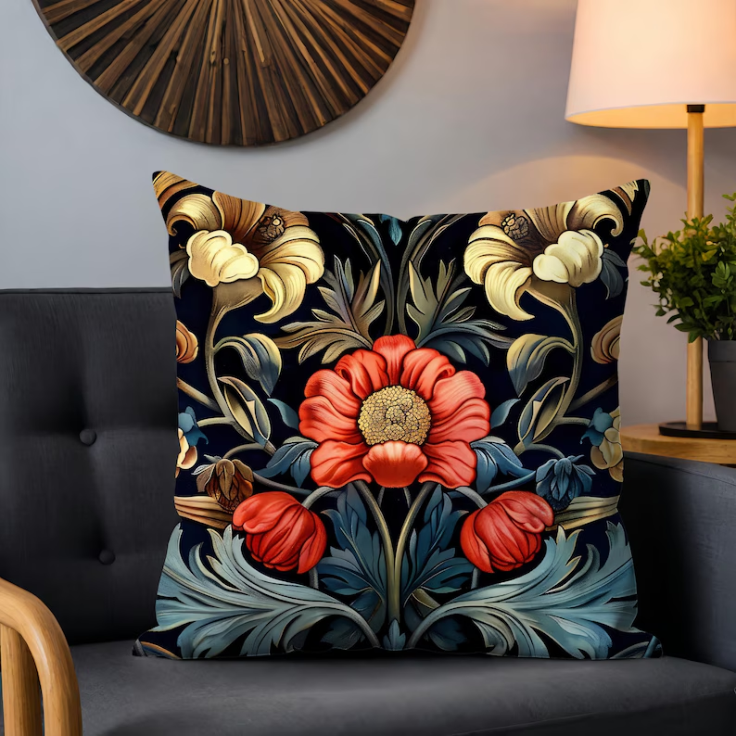 William Morris Inspired Floral Pillow Cover.