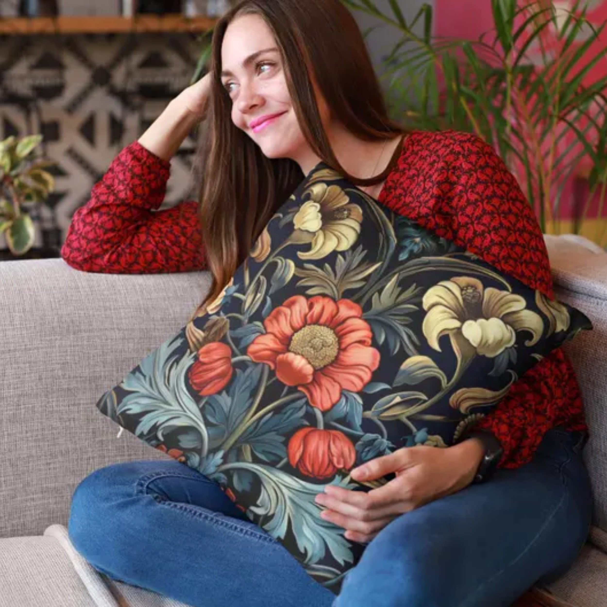 William Morris Inspired Floral Pillow Cover.