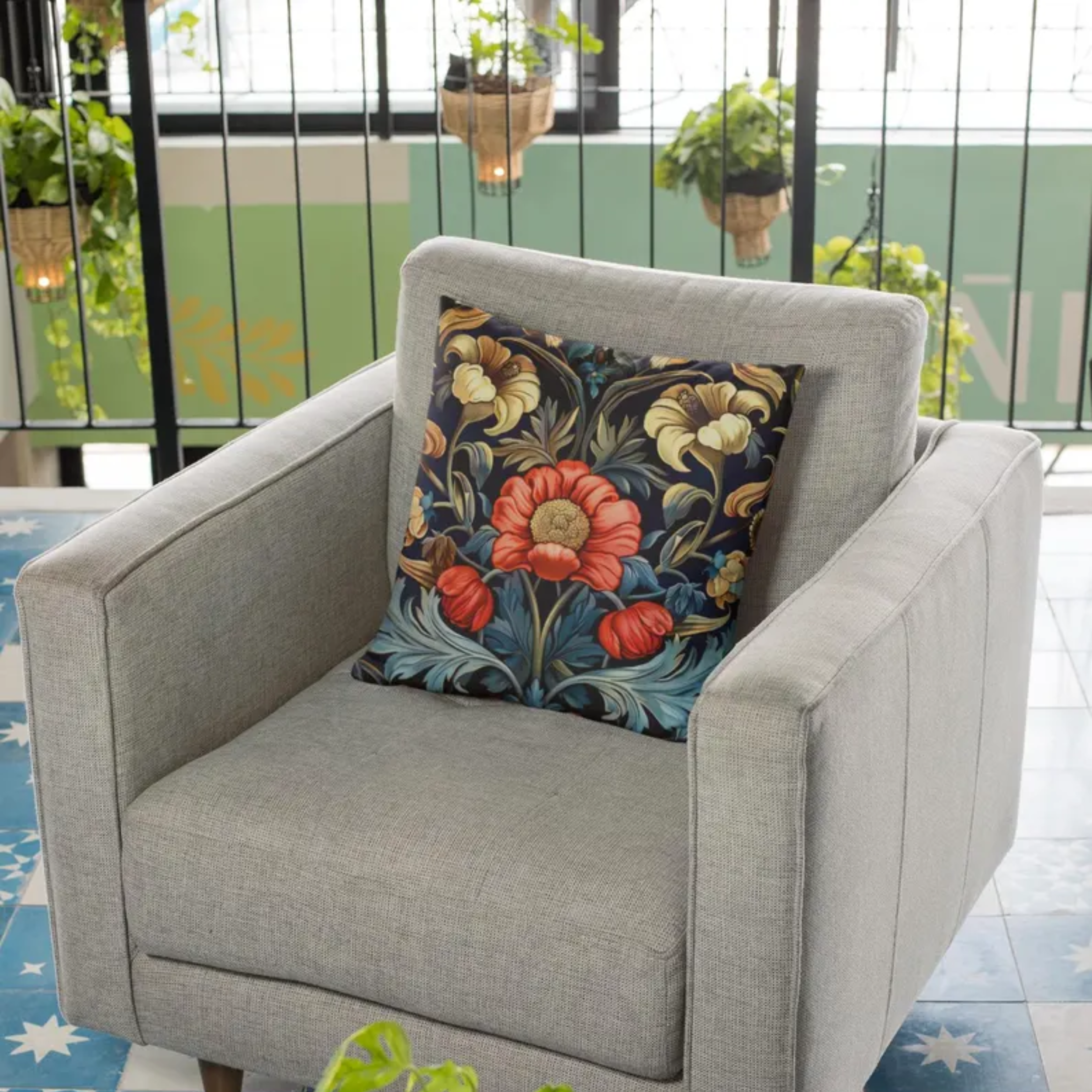 William Morris Inspired Floral Pillow Cover.