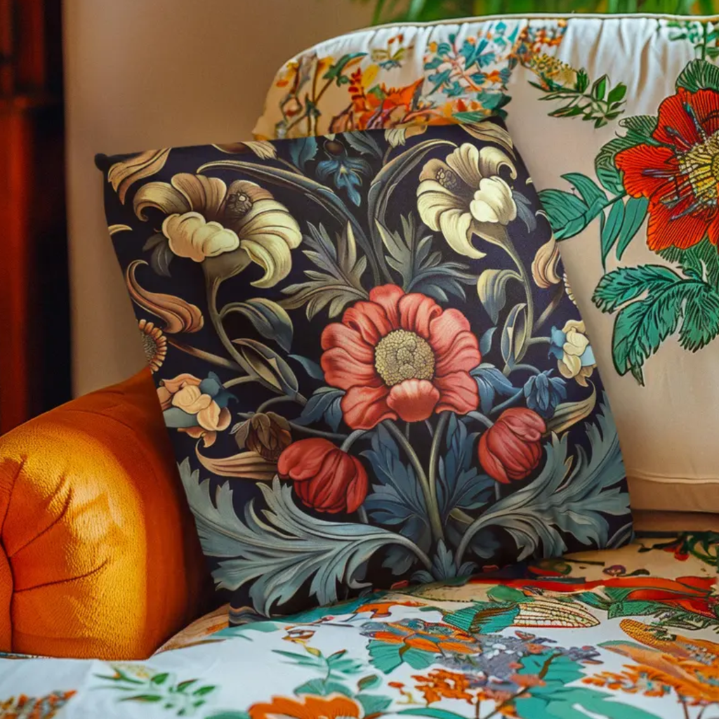William Morris Inspired Floral Pillow Cover.