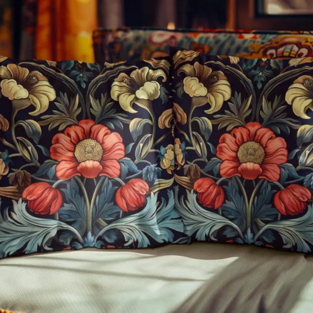 William Morris Inspired Floral Pillow Cover.