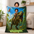 Personalized Dinosaur Blanket – Turn Your Child Into a T-Rex Rider (Custom Photo Gift)