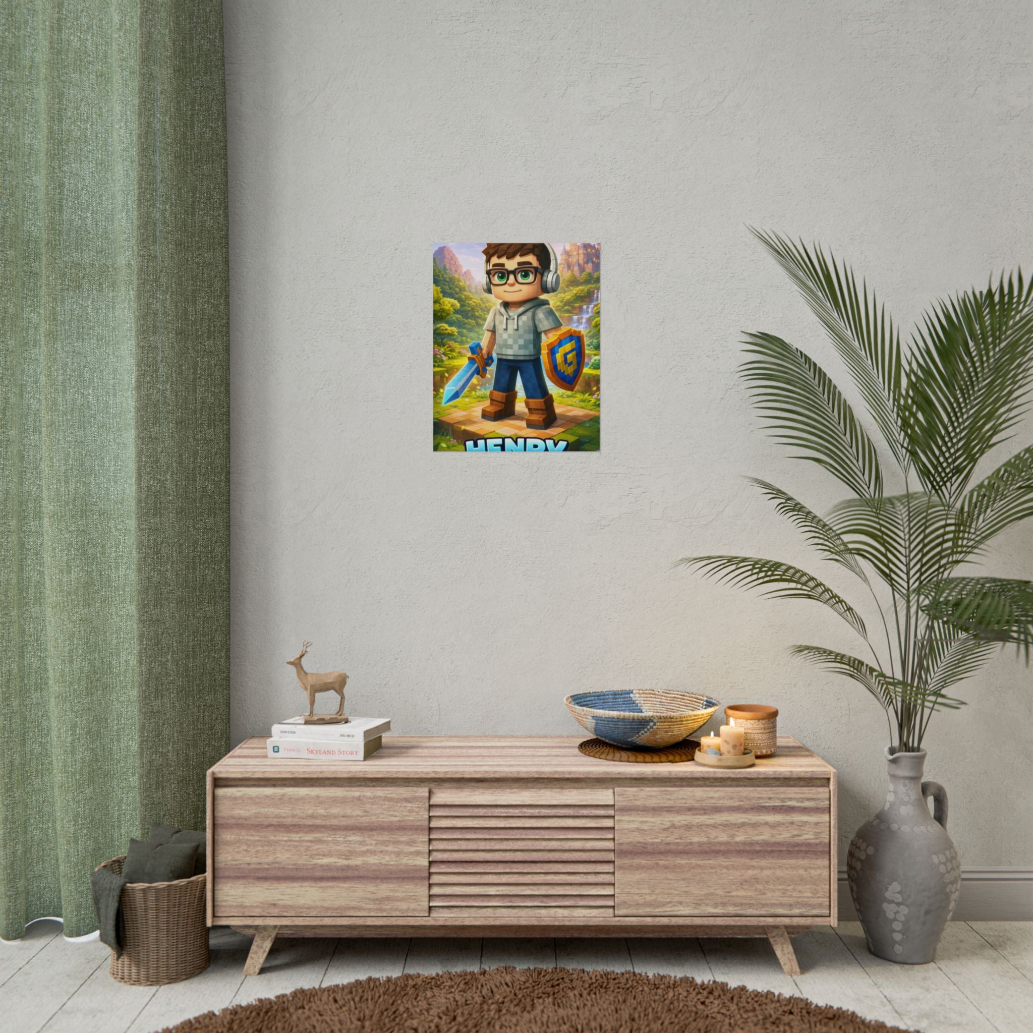 Personalized Pixel Gamer Poster, Custom Child Face Wall Art, Block Style Kids Room Decor, Birthday Gift for Gamer Boy.