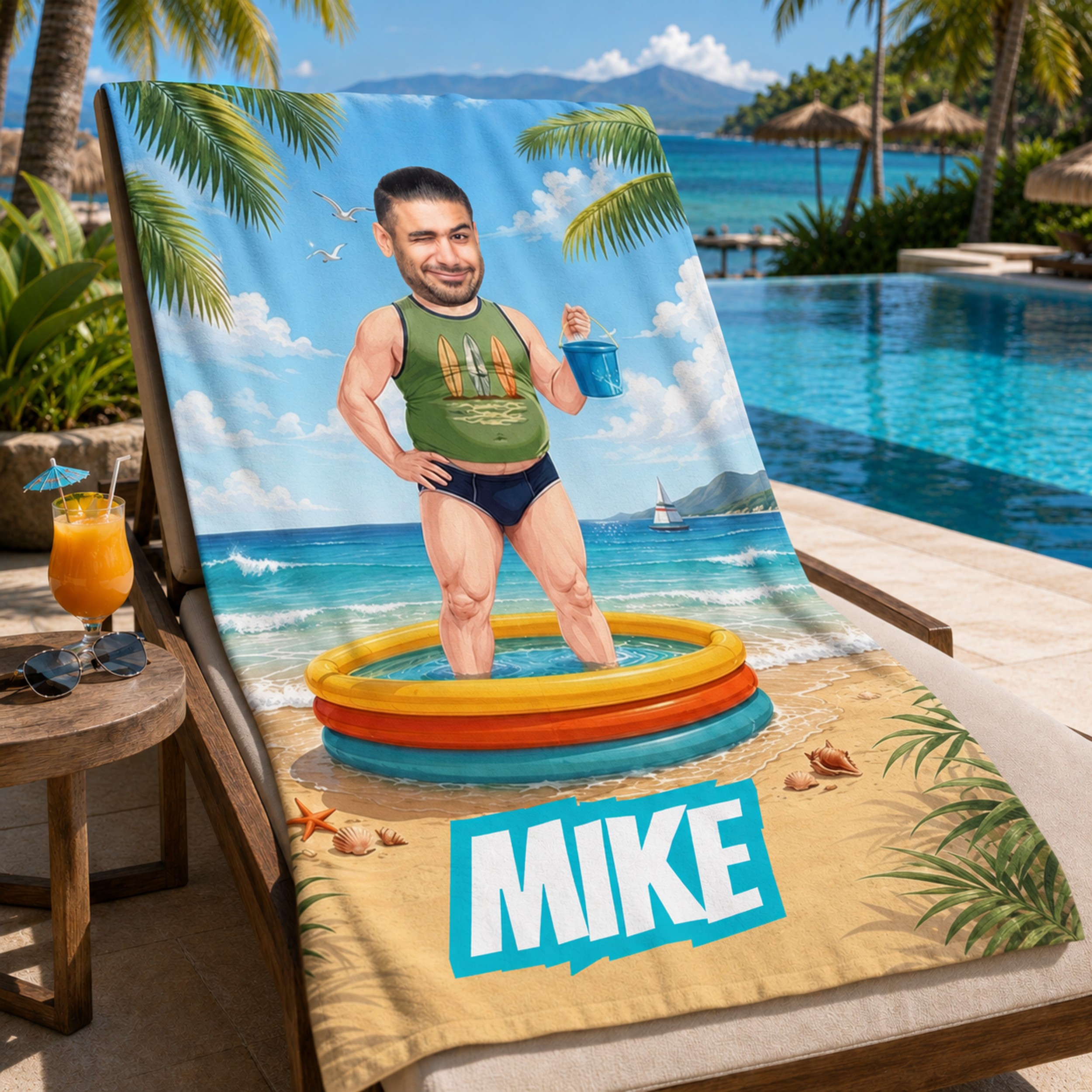 Custom Funny Beach Towel, Personalized Pool Float Face Towel, Summer Gift for Him