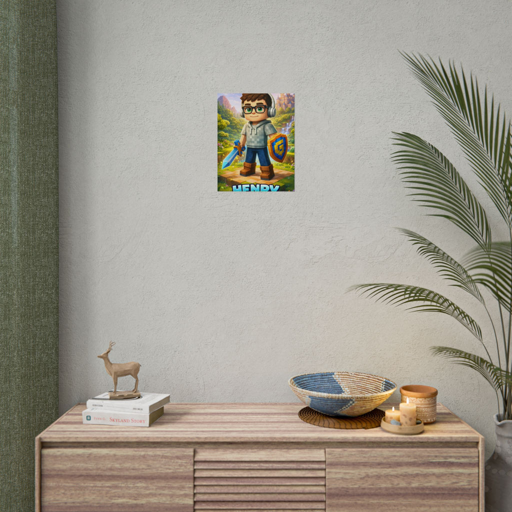 Personalized Pixel Gamer Poster, Custom Child Face Wall Art, Block Style Kids Room Decor, Birthday Gift for Gamer Boy.