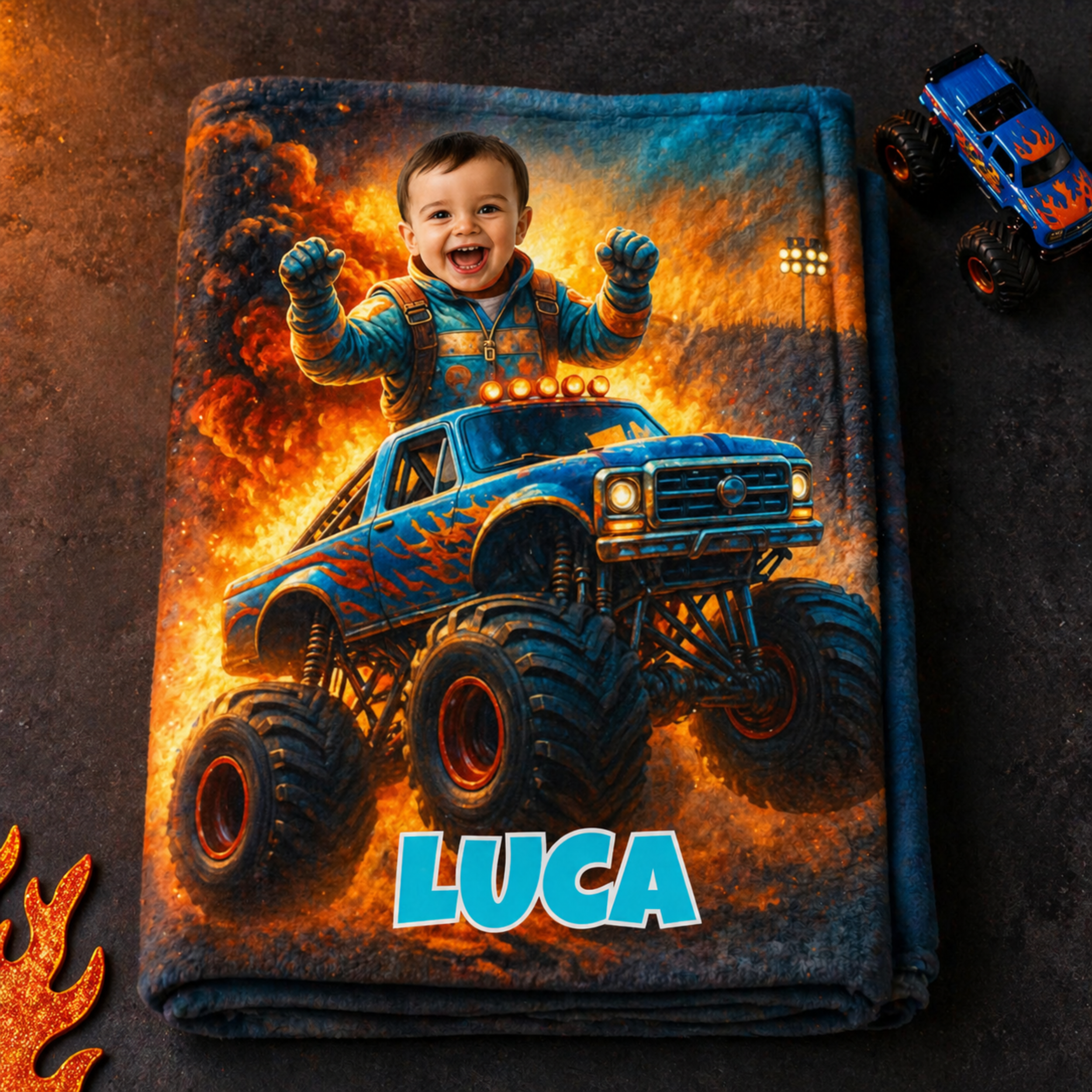 Personalized Monster Truck Blanket for Kids – Custom Photo & Name, Boys Gift, Birthday Gift, Truck Lover Blanket