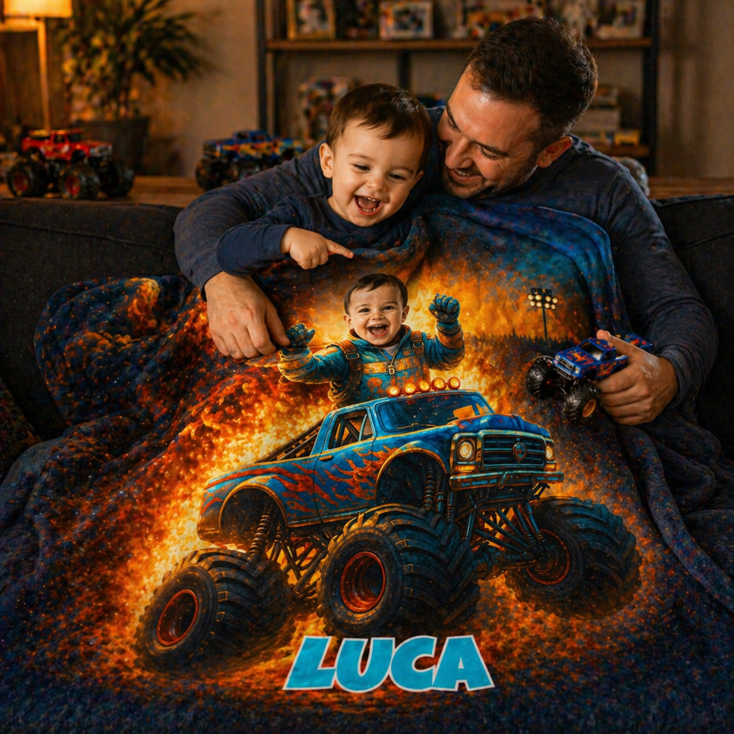 Personalized Monster Truck Blanket for Kids – Custom Photo & Name, Boys Gift, Birthday Gift, Truck Lover Blanket