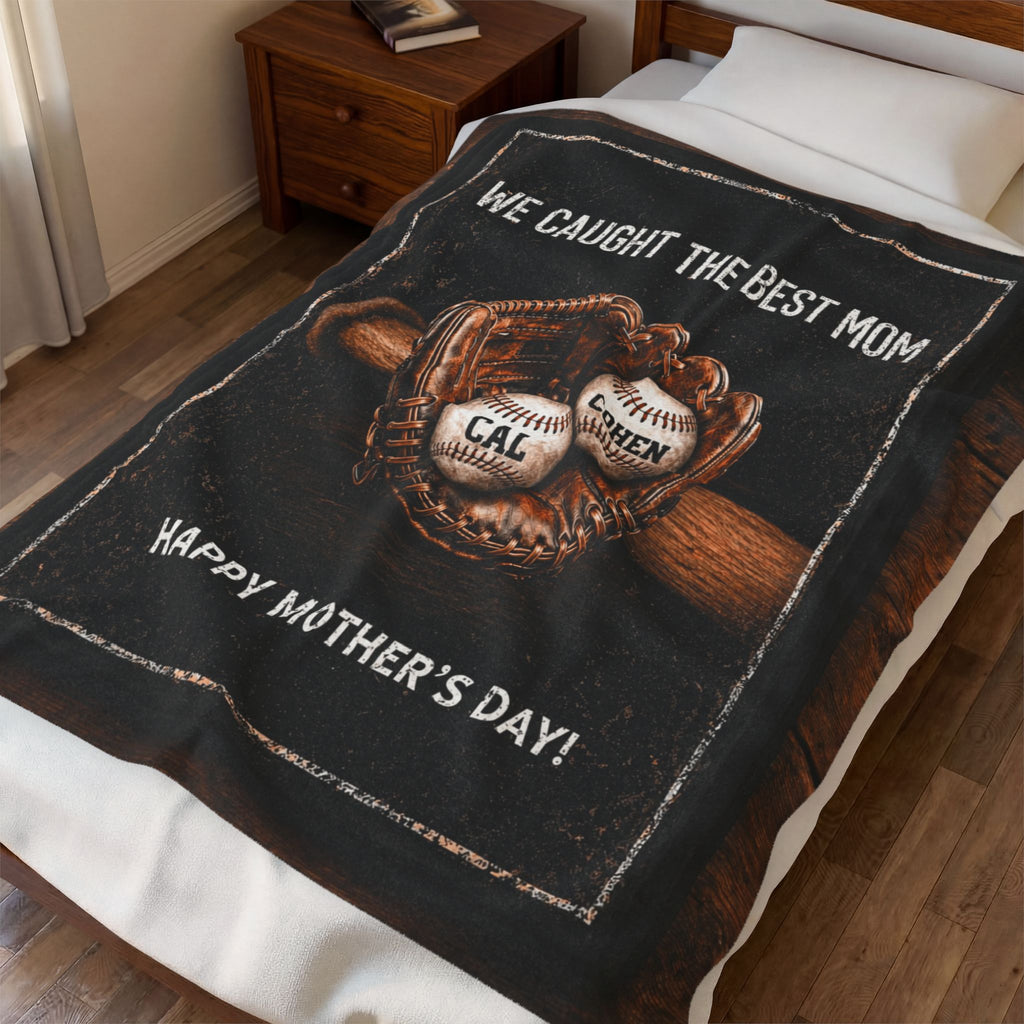 Personalized Baseball Mom Blanket, Custom Kids Names, Mother's Day Gift, Mama Gifts.