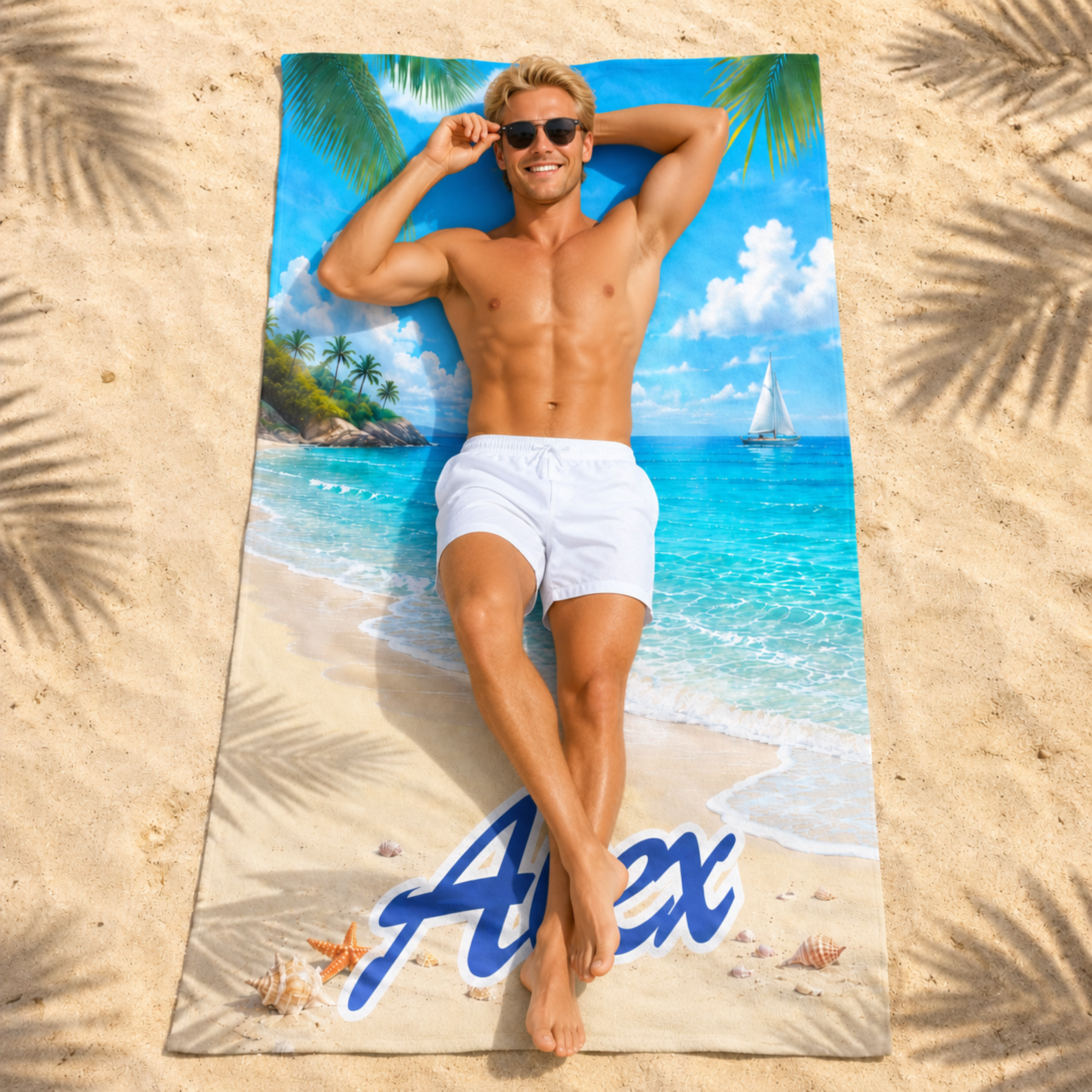 Personalized Hawaiian Beach Towel, Custom Face Name Funny Vacation Gift.