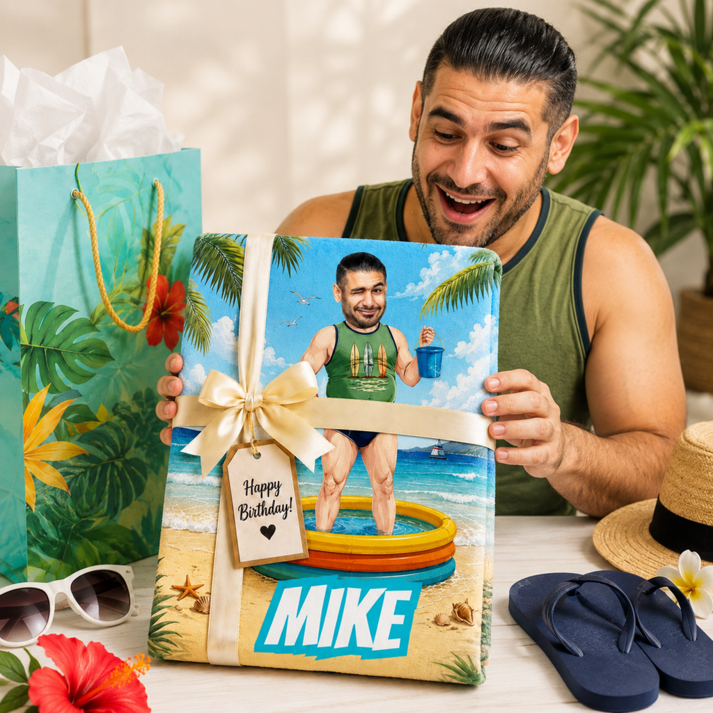 Custom Funny Beach Towel, Personalized Pool Float Face Towel, Summer Gift for Him