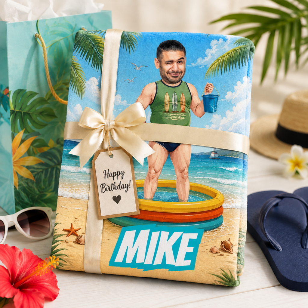 Custom Funny Beach Towel, Personalized Pool Float Face Towel, Summer Gift for Him