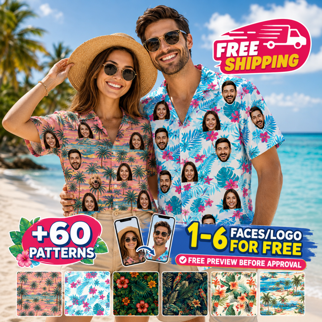 Custom Face Hawaiian Shirt, Personalized Photo Aloha Shirt for Men Women Kids, Tropical Vacation Shirt, Dad Father’s Day Gift. (Copy)
