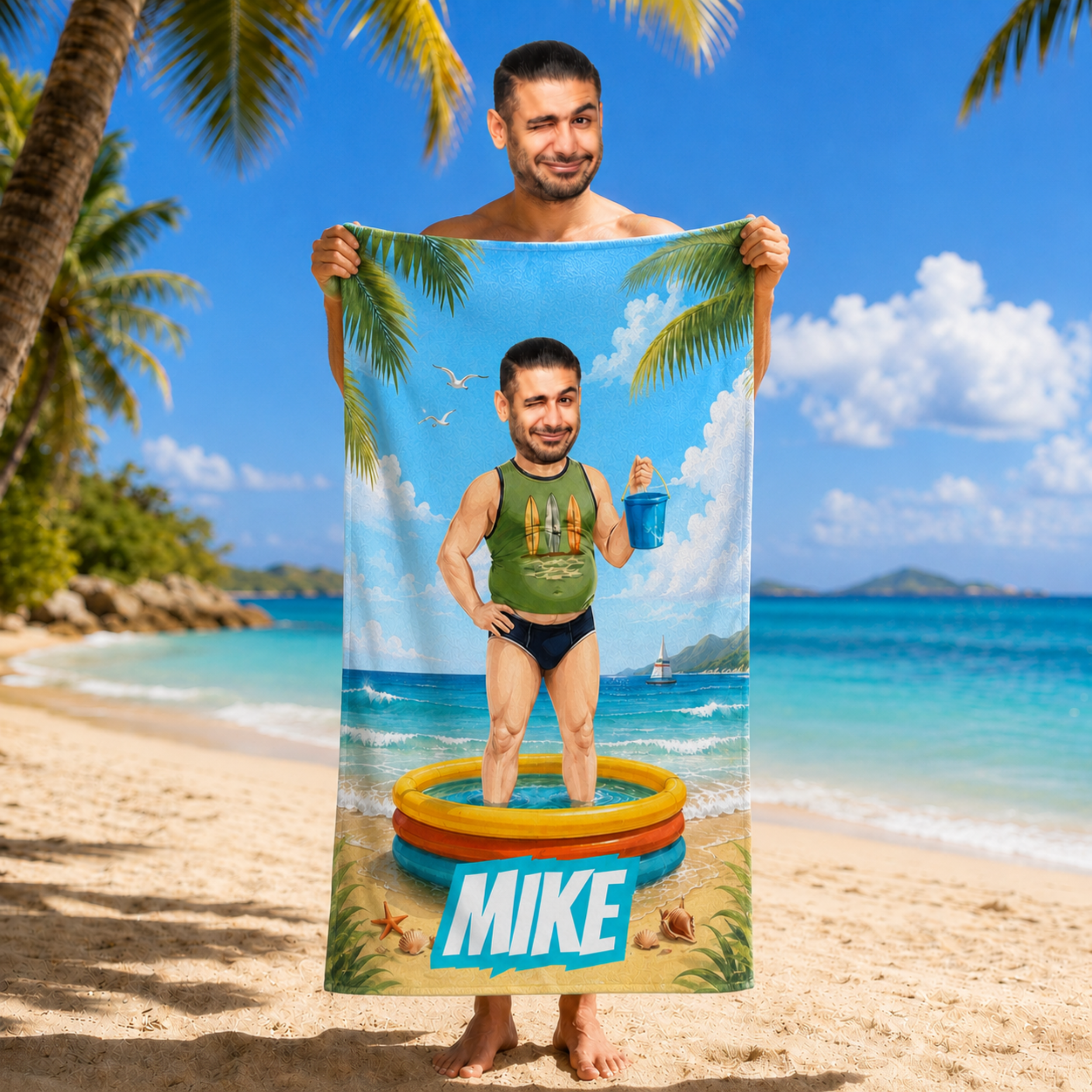 Custom Funny Beach Towel, Personalized Pool Float Face Towel, Summer Gift for Him