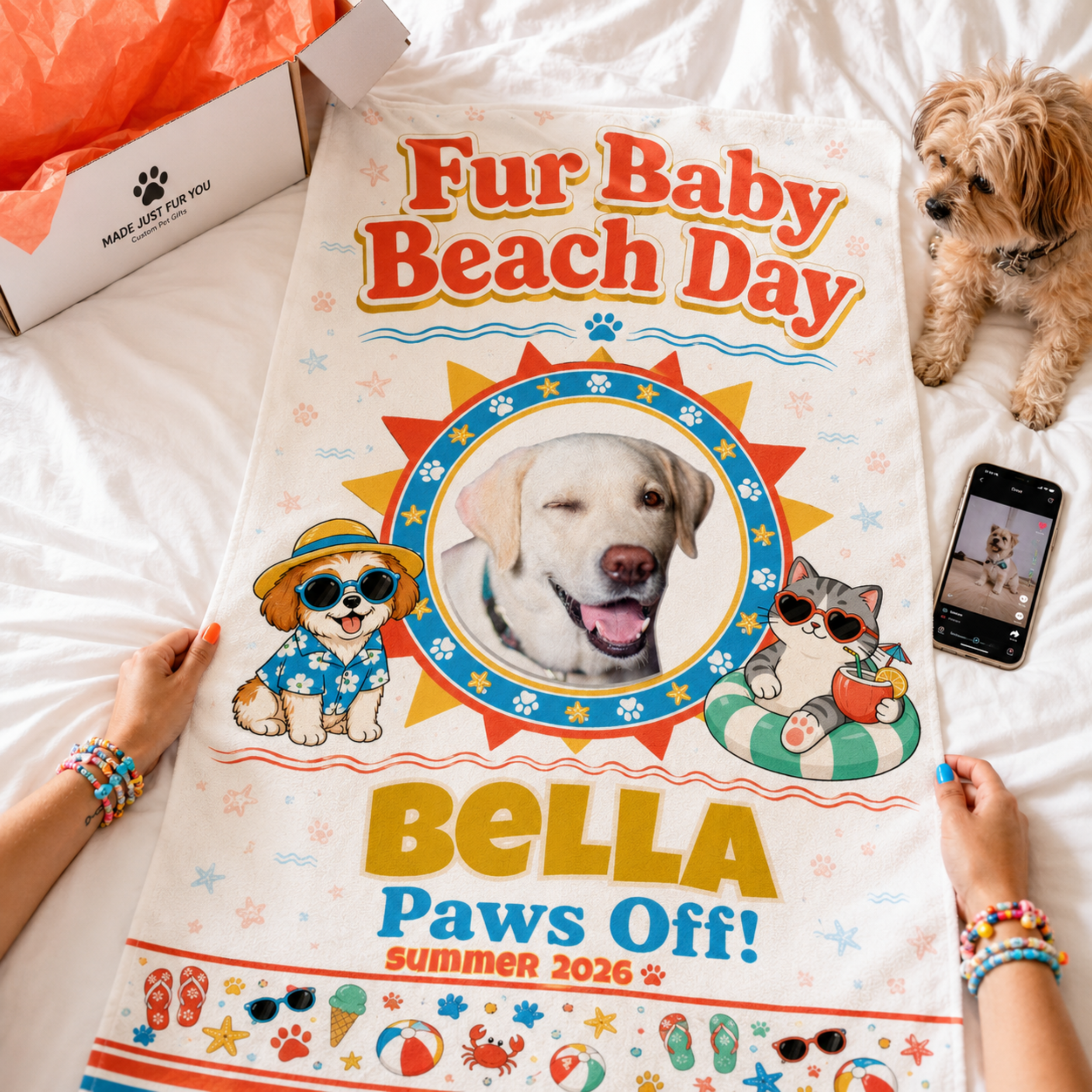 Personalized Dog Beach Towel, Custom Pet Towel with Photo & Name, Fur Baby Beach Day Towel, Dog Mom Gift, Summer Beach Towel.