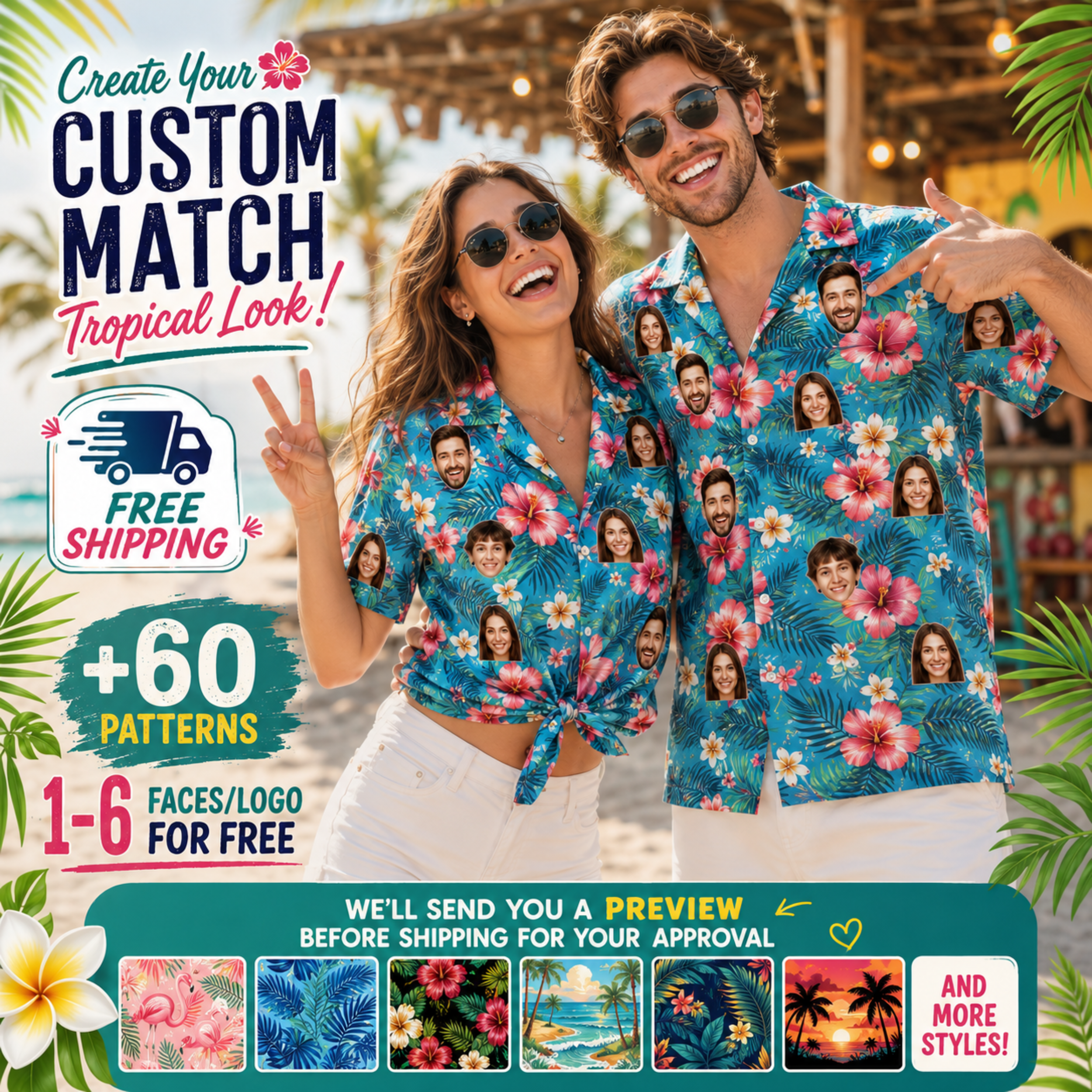 Custom Face Hawaiian Shirt, Personalized Photo Aloha Shirt for Men Women Kids, Tropical Vacation Shirt, Dad Father’s Day Gift. (Copy)