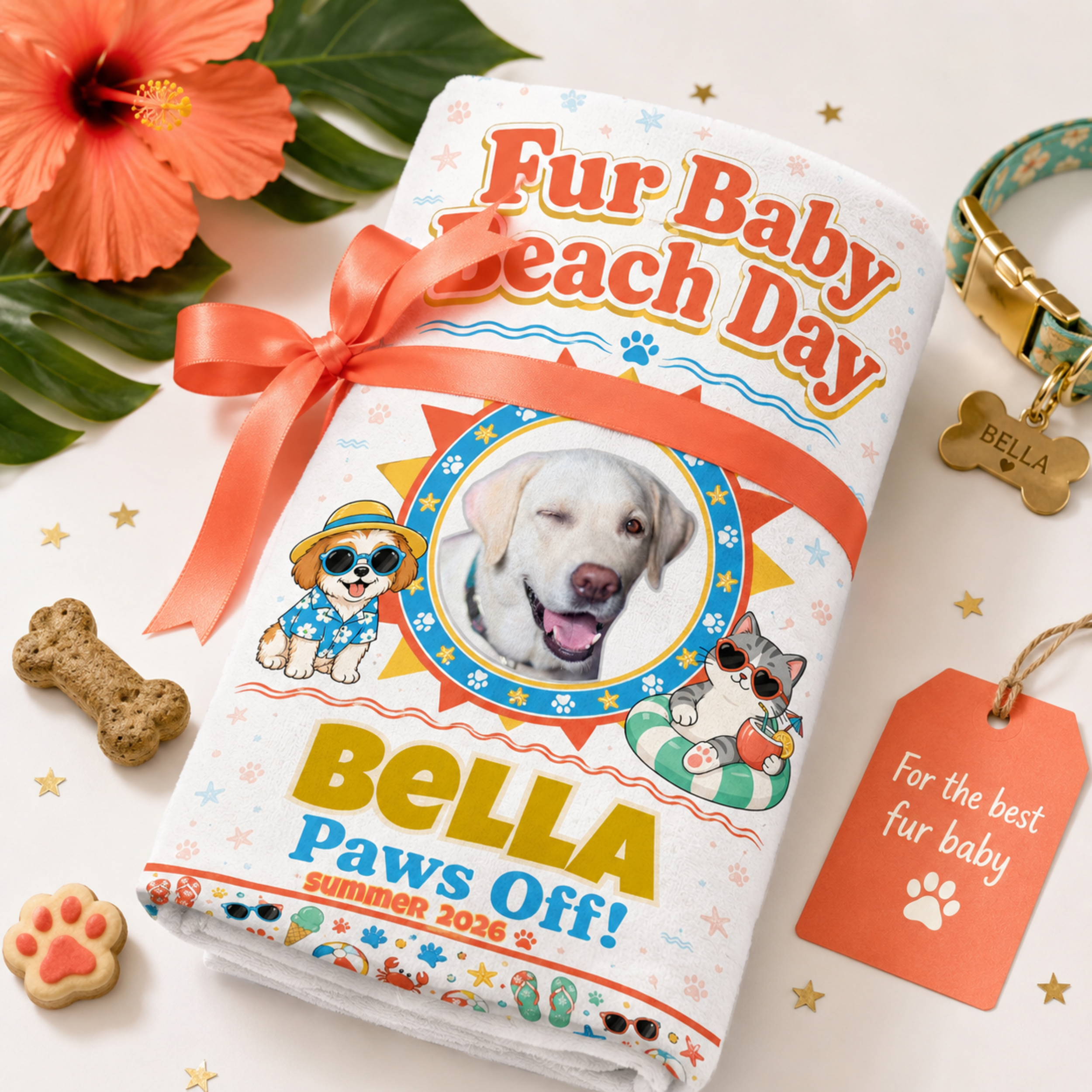 Personalized Dog Beach Towel, Custom Pet Towel with Photo & Name, Fur Baby Beach Day Towel, Dog Mom Gift, Summer Beach Towel.