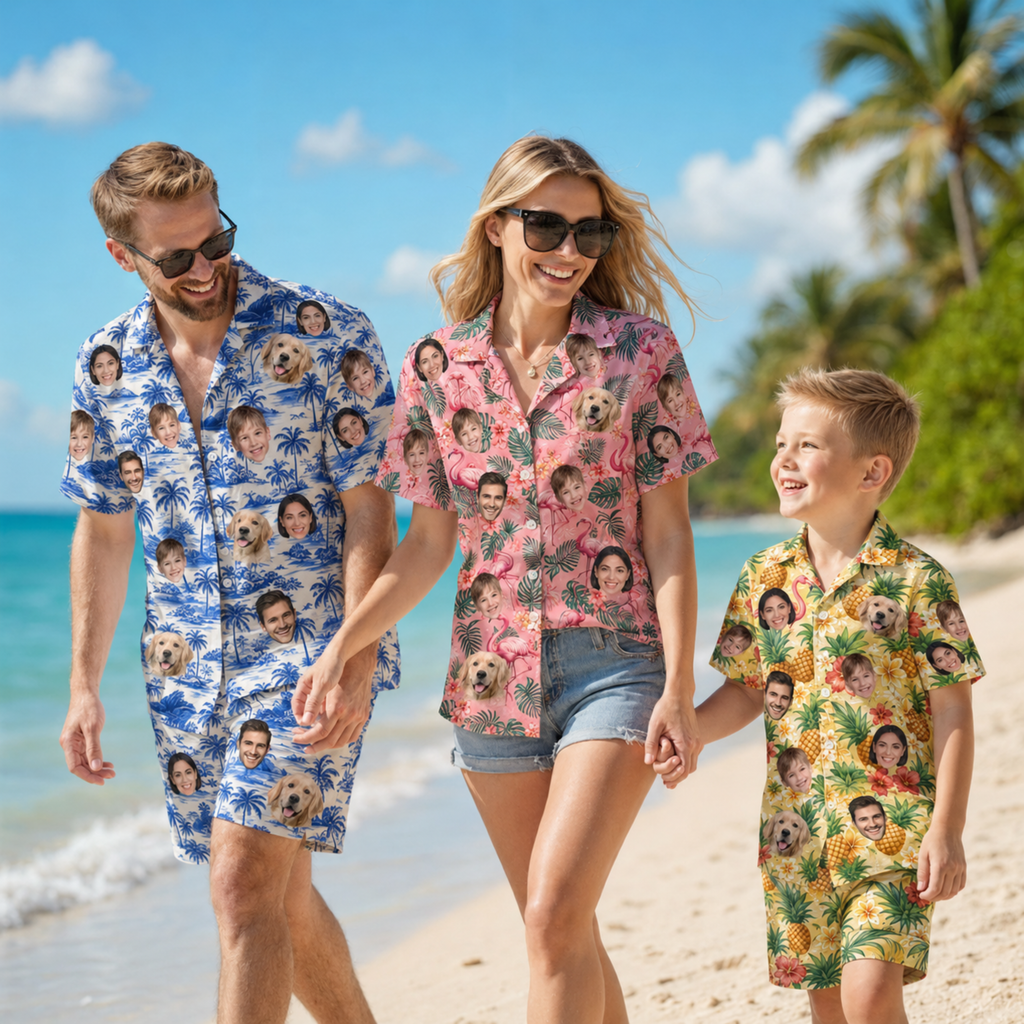 Custom Face Hawaiian Shirt, Personalized Photo Aloha Shirt for Men Women Kids, Tropical Vacation Shirt, Dad Father’s Day Gift.