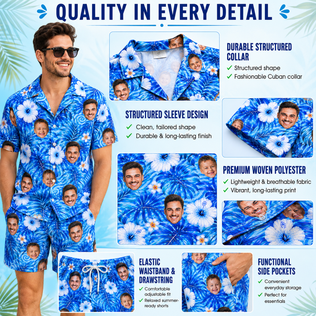 Custom Face Hawaiian Shirt, Personalized Photo Aloha Shirt for Men Women Kids, Tropical Vacation Shirt, Dad Father’s Day Gift.
