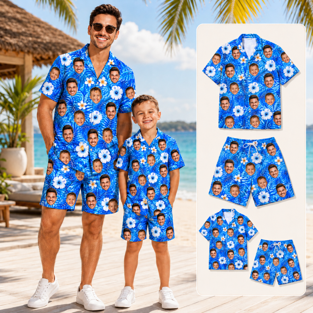 Custom Face Hawaiian Shirt, Personalized Photo Aloha Shirt for Men Women Kids, Tropical Vacation Shirt, Dad Father’s Day Gift.
