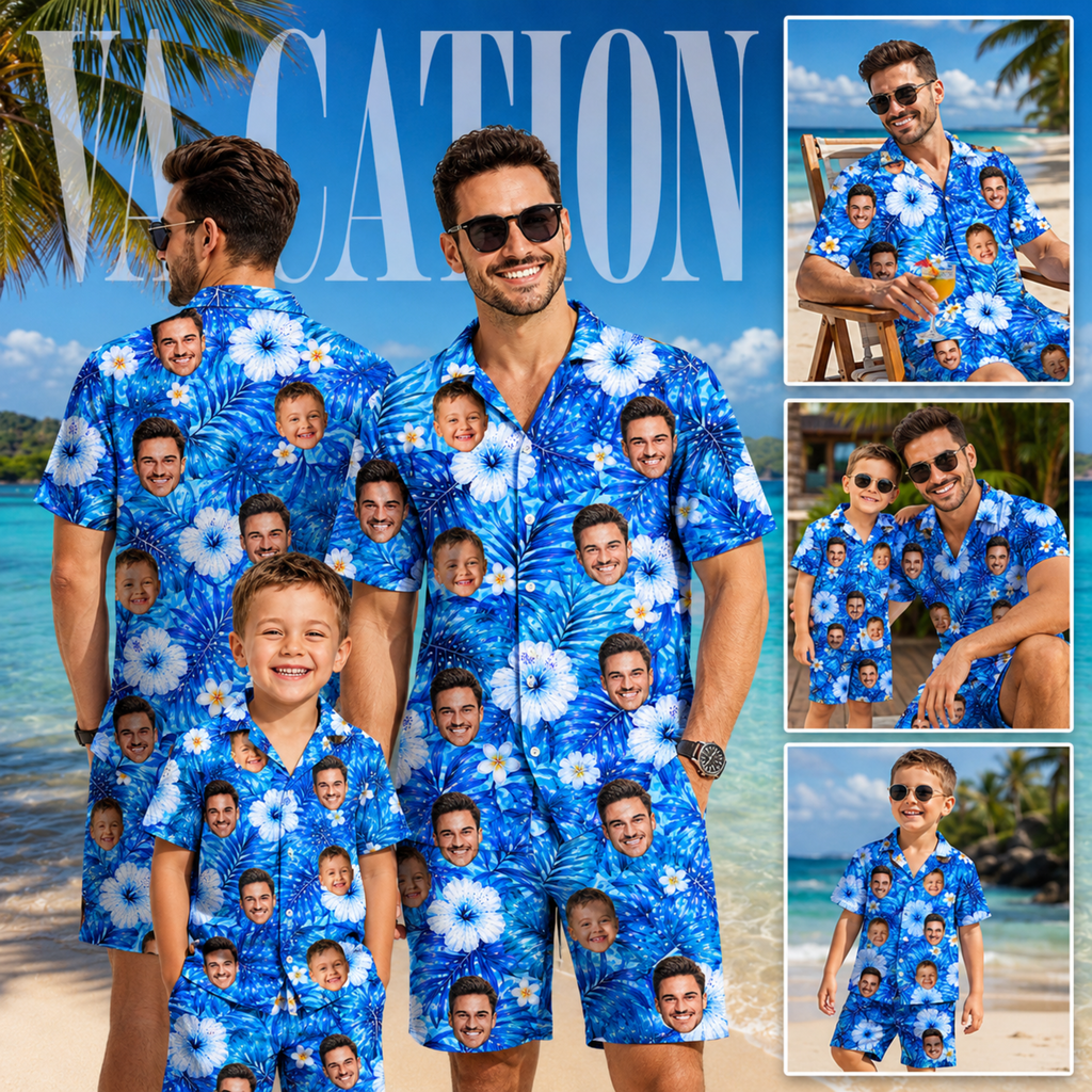 Custom Face Hawaiian Shirt, Personalized Photo Aloha Shirt for Men Women Kids, Tropical Vacation Shirt, Dad Father’s Day Gift.