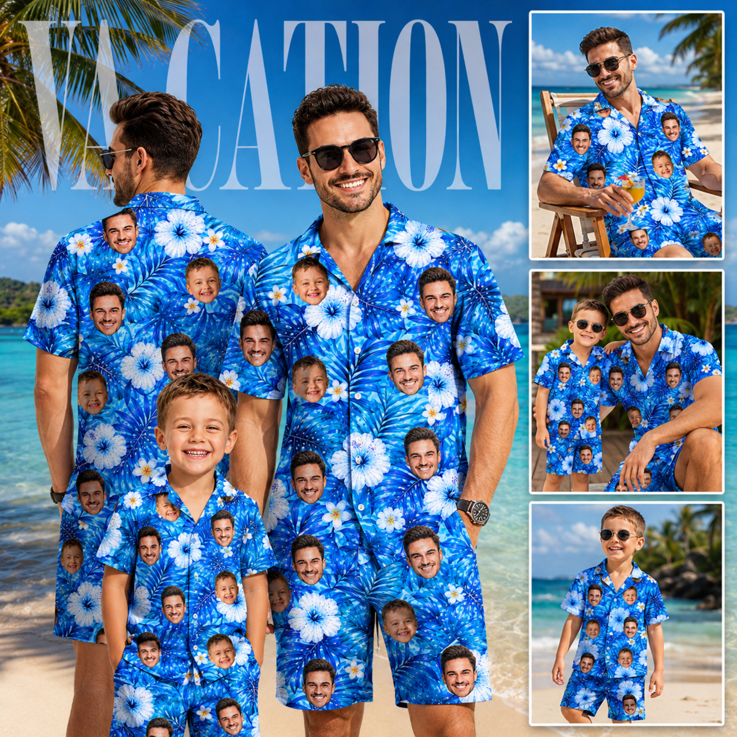Custom Face Hawaiian Shirt, Personalized Photo Aloha Shirt for Men Women Kids, Tropical Vacation Shirt, Dad Father’s Day Gift.