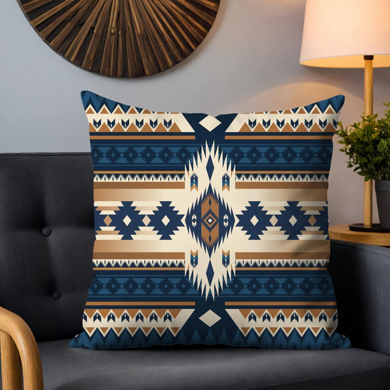 Southwestern boho pillow on couch