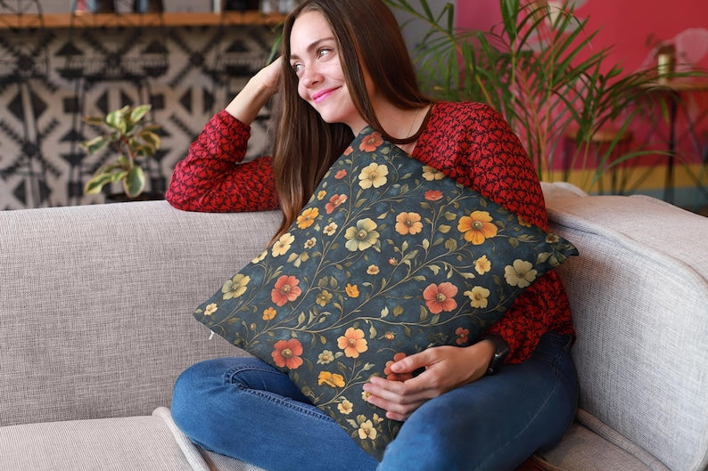 Botanical pillow pattern detail