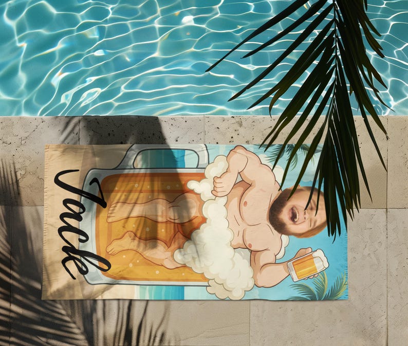Personalized Beer Mug Beach Towel close up