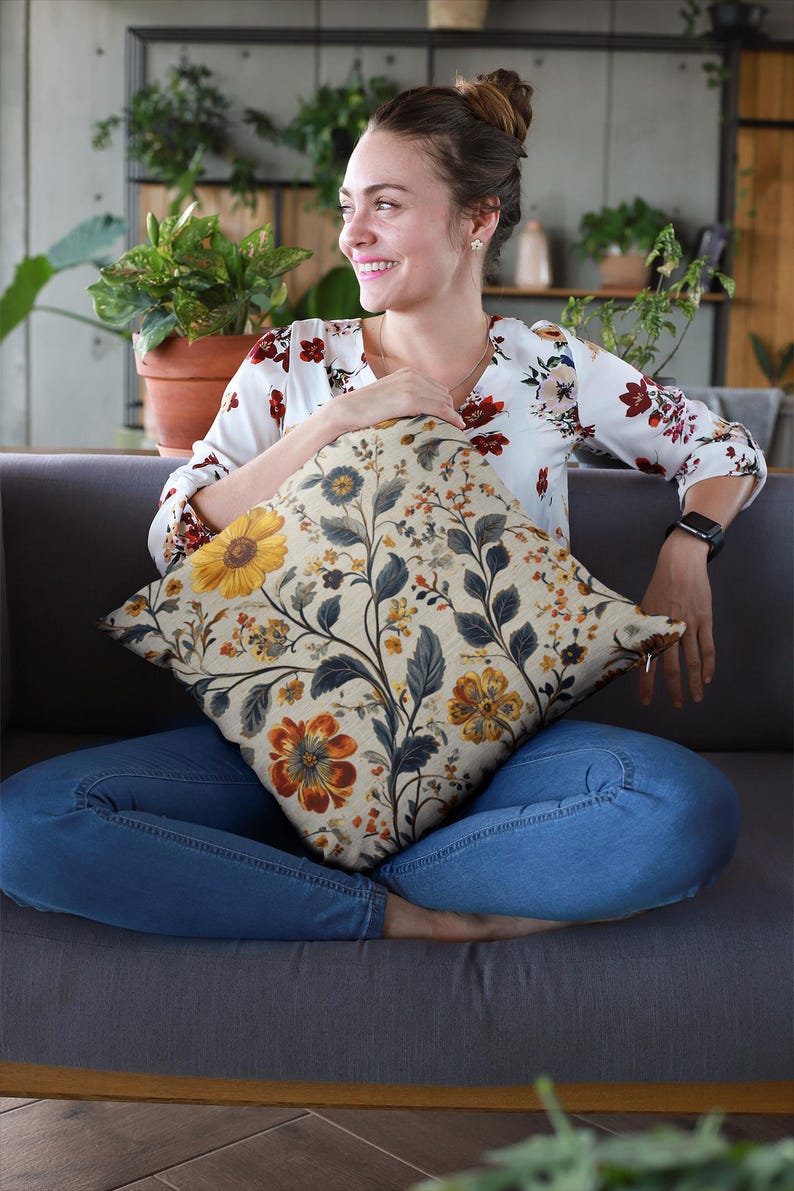 Botanical pillow pattern detail