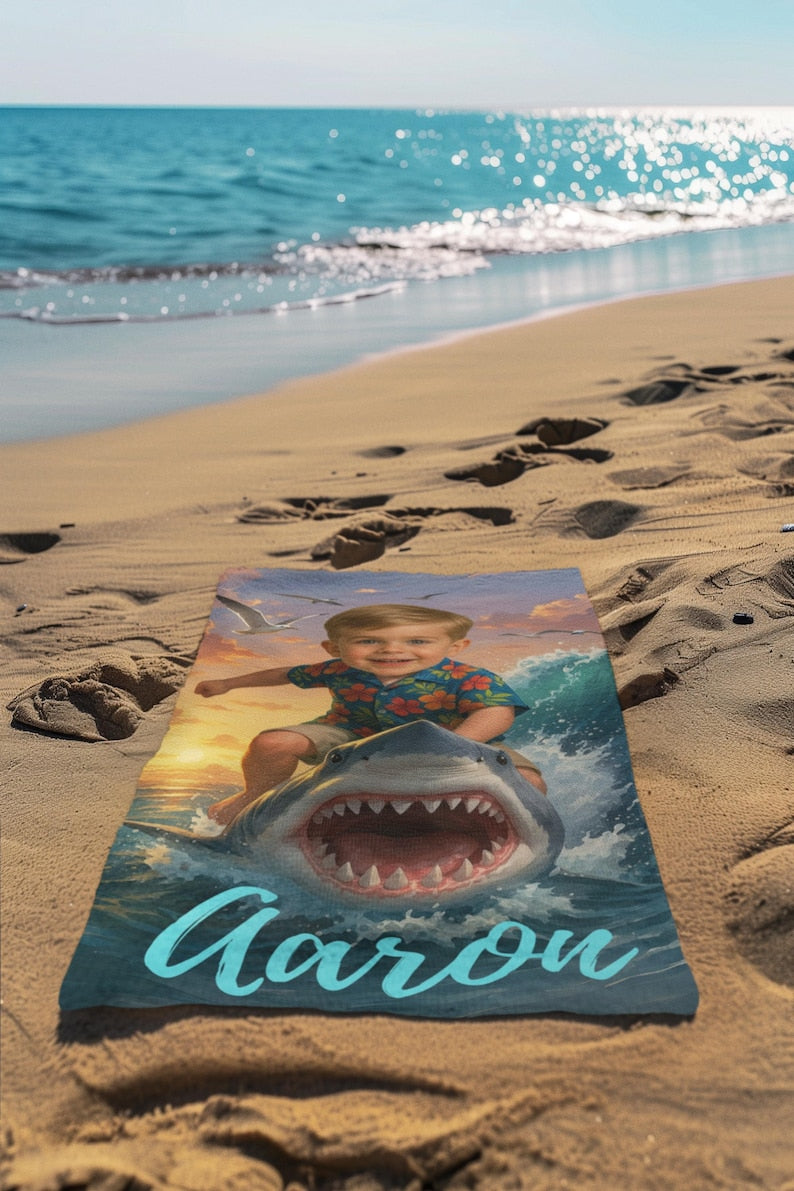 Personalized Shark Beach Towel close up