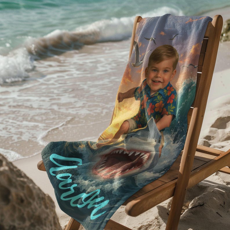Personalized Shark Beach Towel fabric