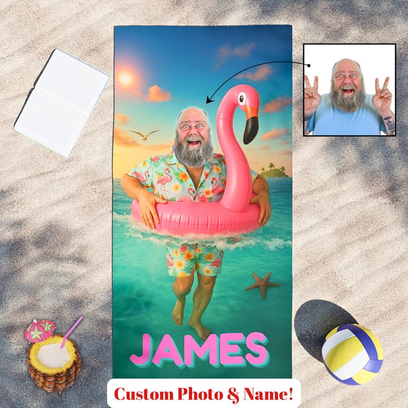 Personalized Flamingo Beach Towel