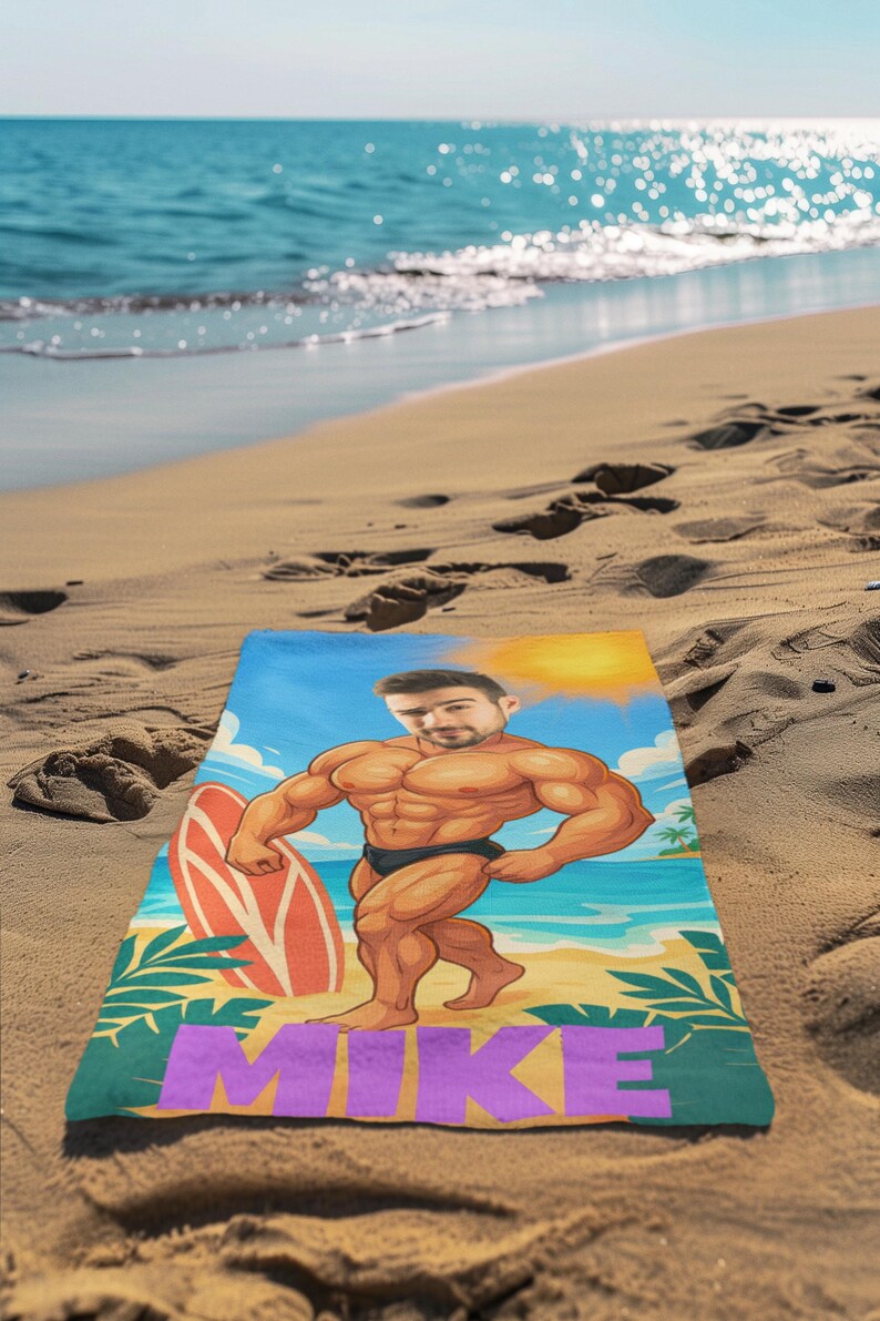 Muscle man towel fabric close-up