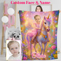 Personalized princess unicorn blanket with girl's face