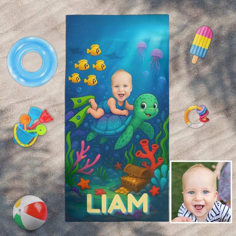 Personalized baby turtle beach towel