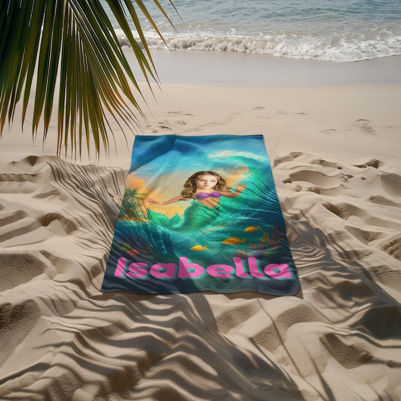 Custom mermaid beach towel underwater design
