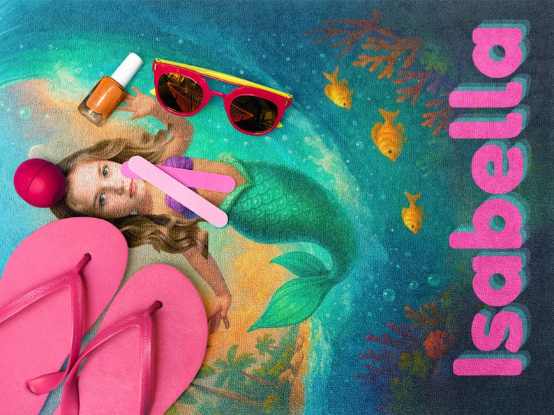 Mermaid beach towel gift for kids