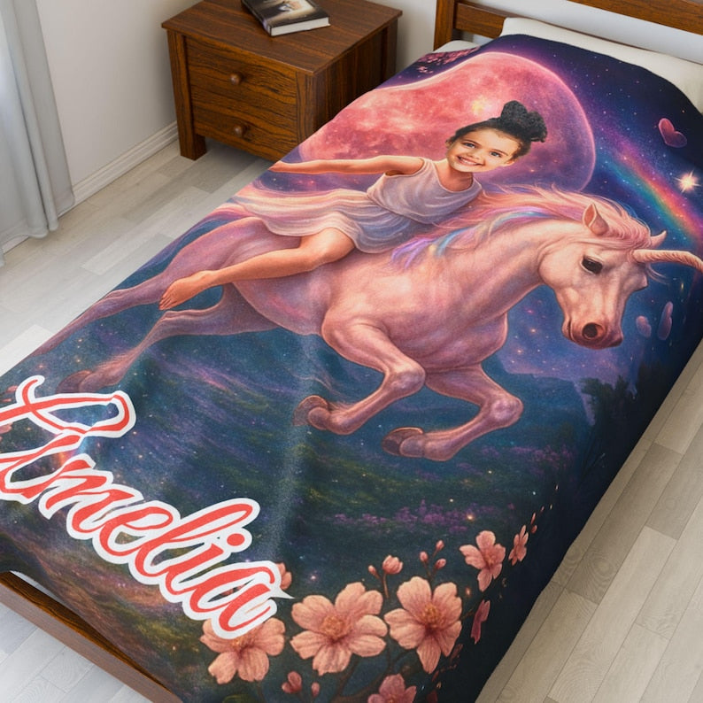 Personalized Unicorn Princess Blanket close up
