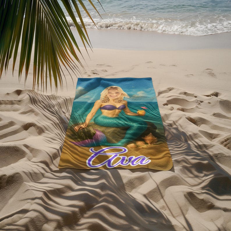 Mermaid towel on the beach