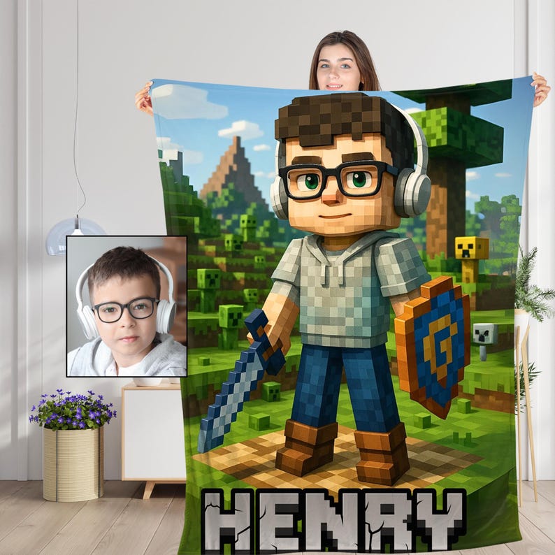 Personalized Pixel Gamer Blanket