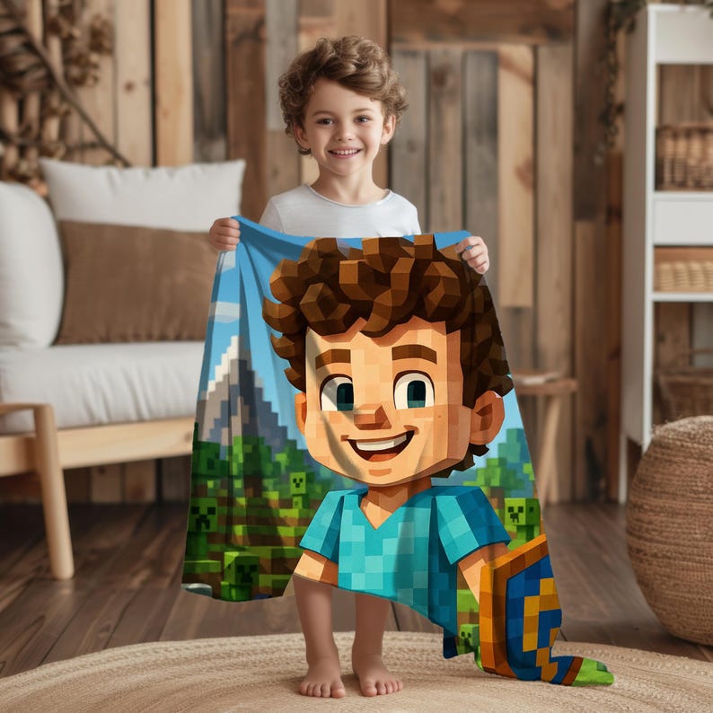 Personalized Pixel Gamer Blanket fabric