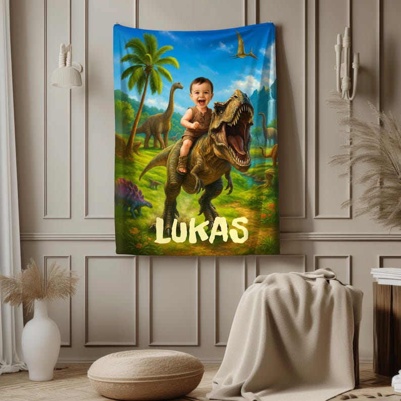 Personalized Dinosaur Blanket close up